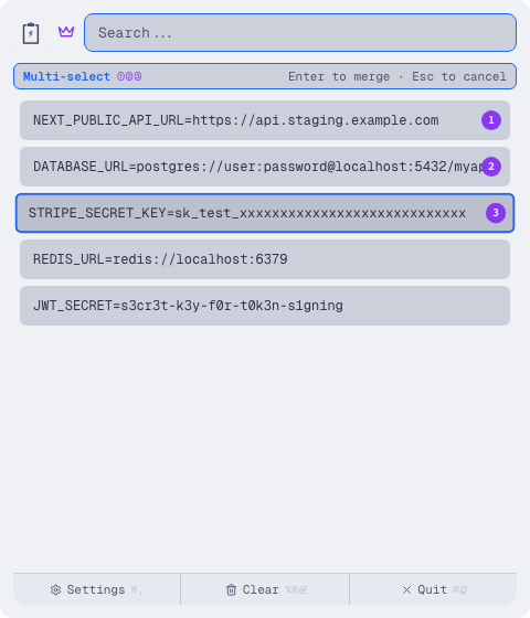 Merge up to five clips into one paste.