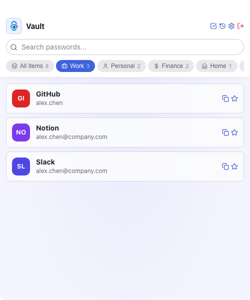 Custom folders keep every credential in context.